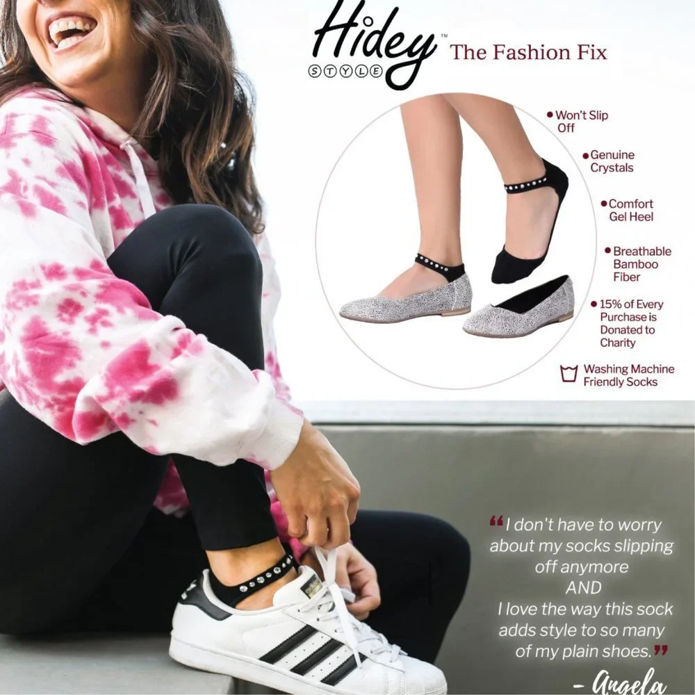HIDEY SOCKS‎ Swarovski Crystal Embellished No Slip Socks NWT
